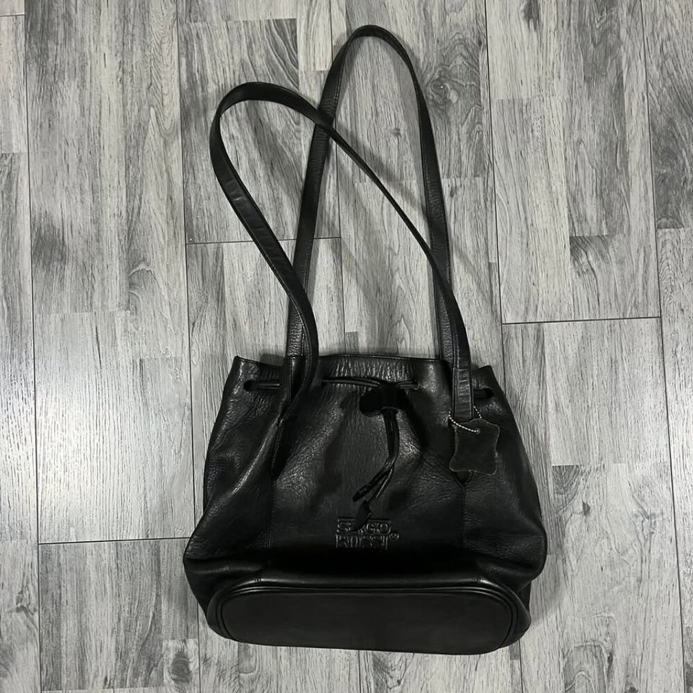 SERGIO ROSSI Bucket Black Leather Vintage Bucket Bag Made in Italy